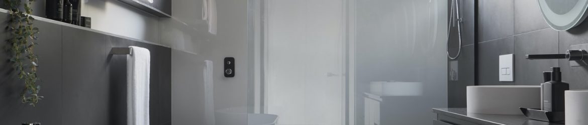 modern and dark bathroom design with bathtub